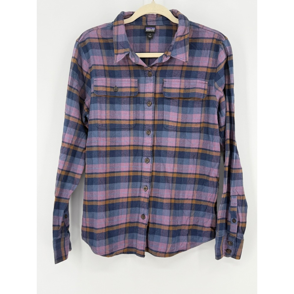 Patagonia Womens Organic Cotton Flannel Plaid Button Down Shirt Blue Purple S